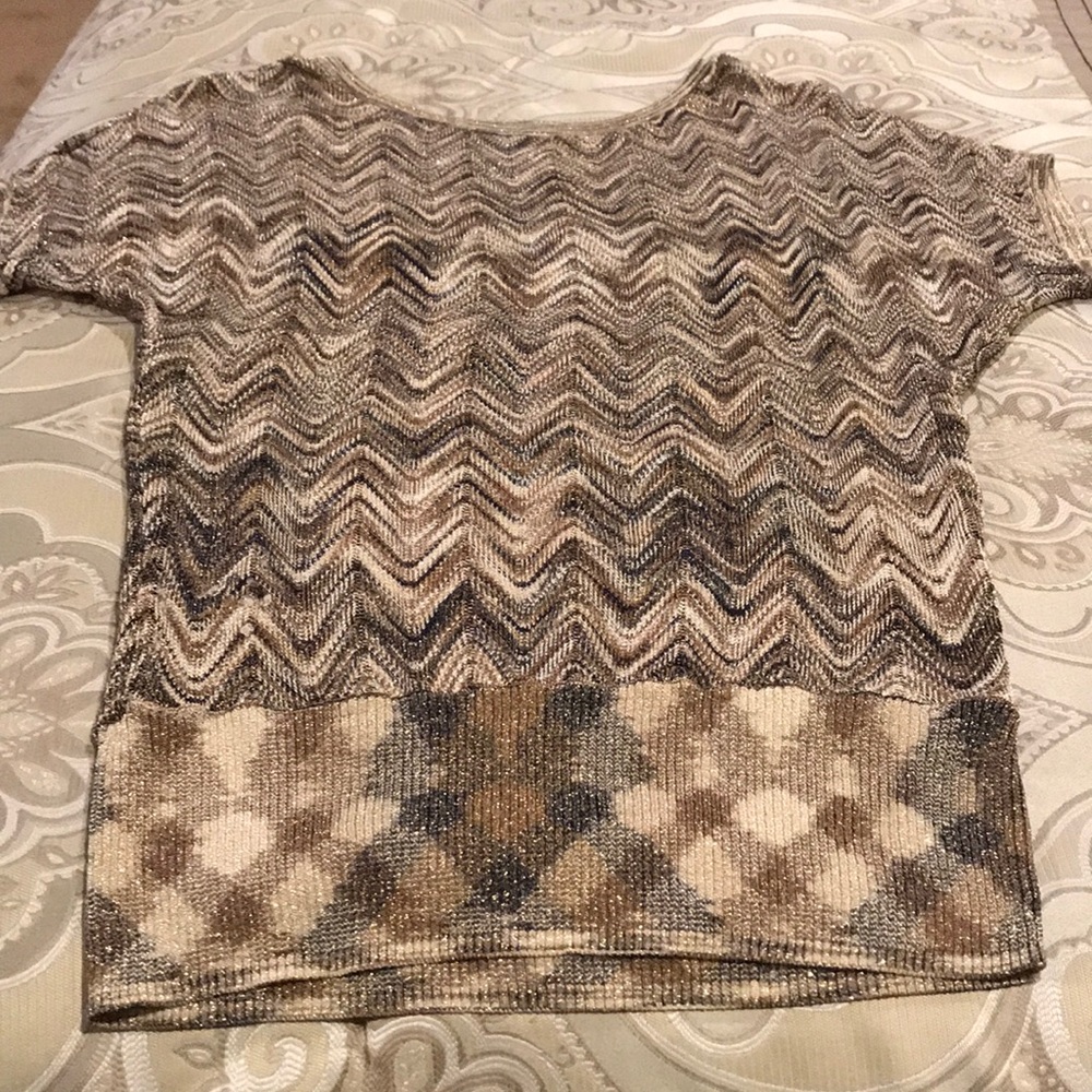 INC gold shiny chevron blouson top Large
